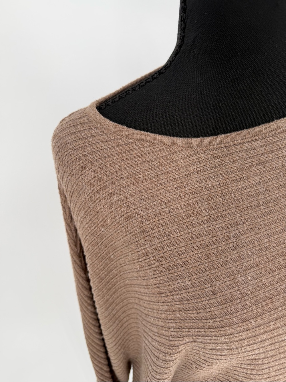 Women's Ribbed Boatneck Sweater in Taupe dolman sleeve - Picture 3 of 10